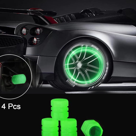 0547 Tyre Valve Caps Luminous Glow Car Tire Air Stem Valve Cap Covers ( 4 Pcs )