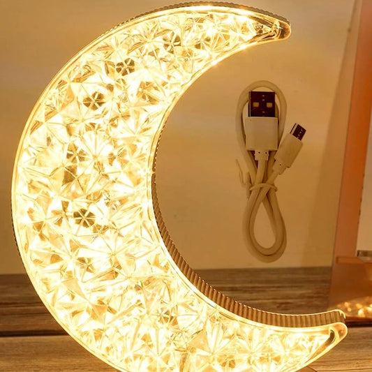 12570 Crystal Table Lamp Moon Shape Touch Control Lamp With 3 Color Metal Bedside Lamp For Kids Bedroom Romantic Desktop Nightstand Stepless Dimming Usb Charging Touch Night Light