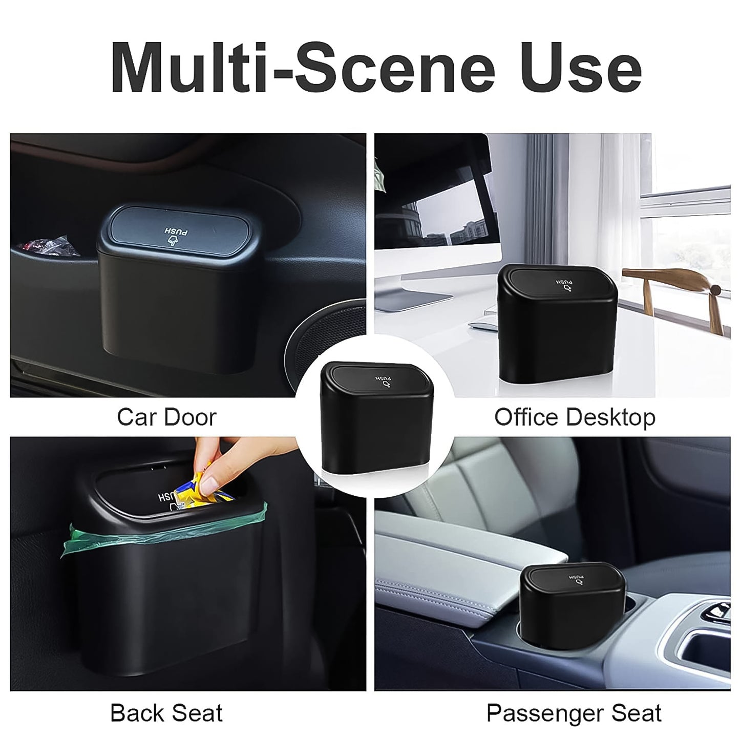 Plastic Mini Car Trash Can Bin With Lid (1 Pc With Brown Box)