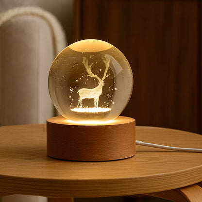 Deer Crystal Ball Night Light Glass Ball Night Lamp with Wood Base