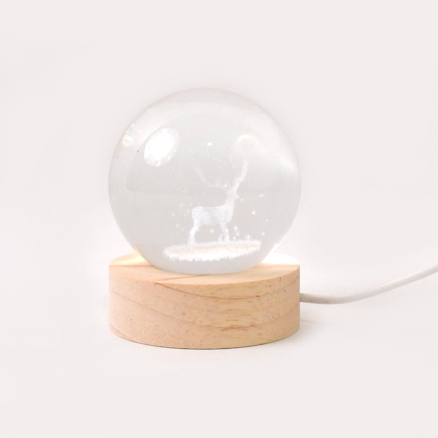 Deer Crystal Ball Night Light Glass Ball Night Lamp with Wood Base