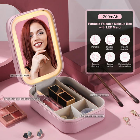 Portable LED Makeup Mirror Box with 3-Color Light