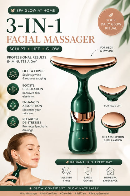 3-in-1 Eyes, Facial & Neck Rechargeable Massager - TechNuts