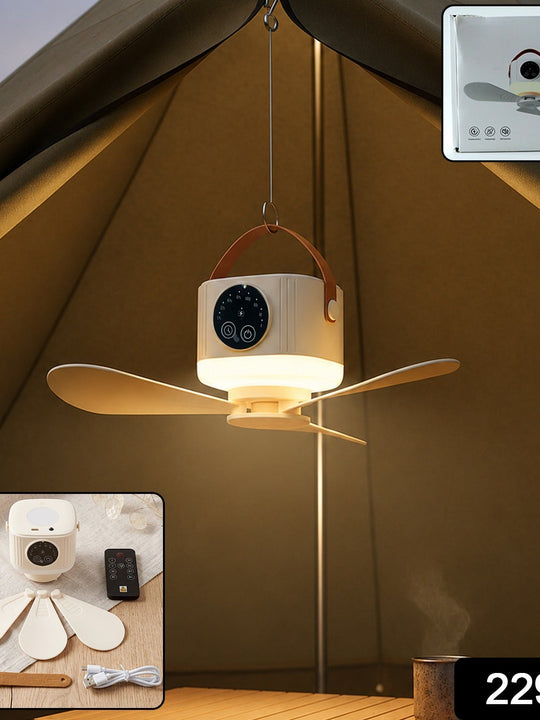 3 In 1 Rechargeable Camping Fan With Led Light Timer And Hanging Hook (1 Pc)