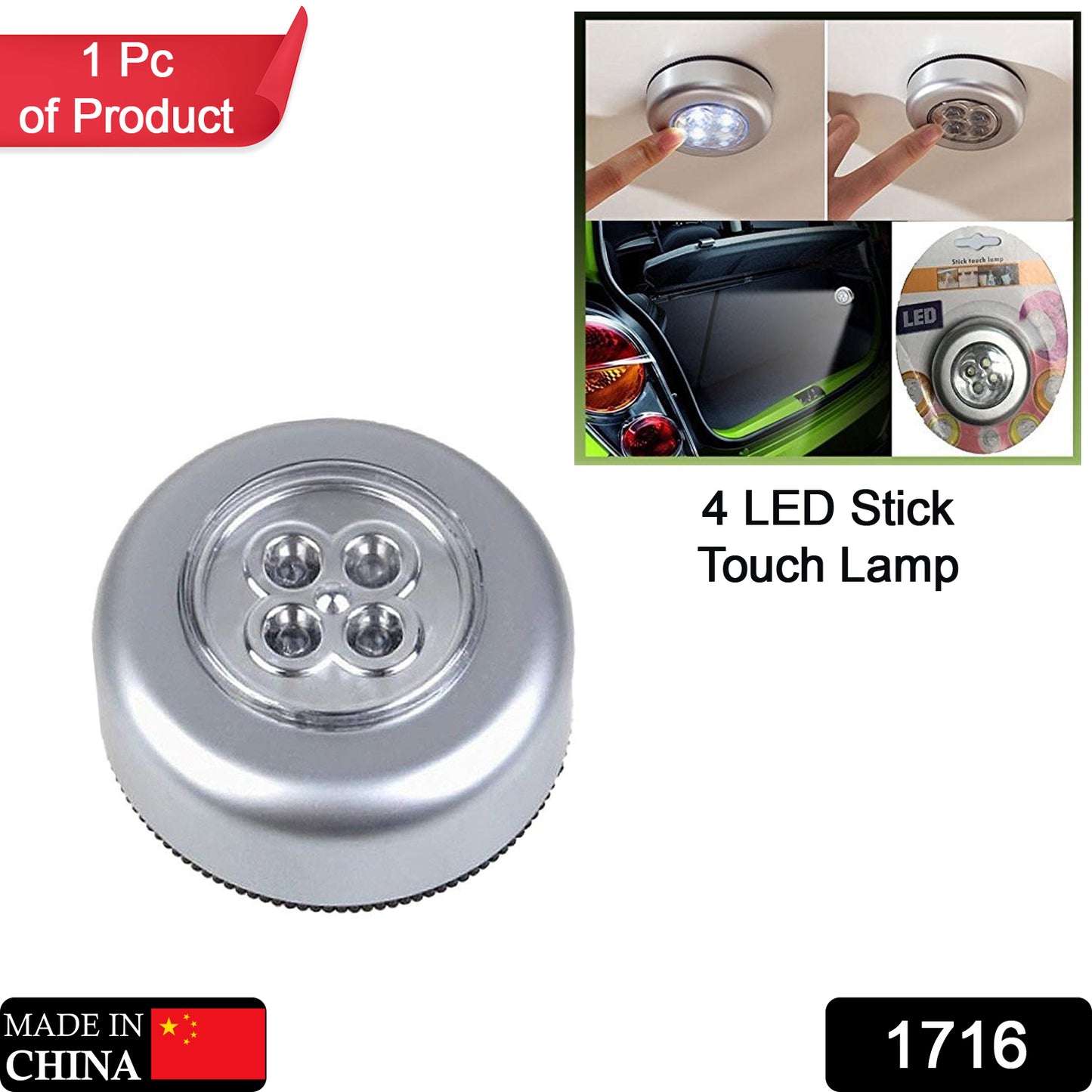 1716 4 Led Battery-powered Wireless Night Light Stick Tap Touch Lamp Stick-on Push Light For Closets Cabinets Counters Or Utility Rooms Cordless Touch Light