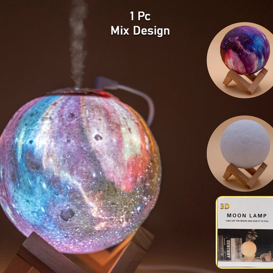 3d 2 In 1 Led Printed Moon Lamp  Aroma Diffuser (1 Pc)