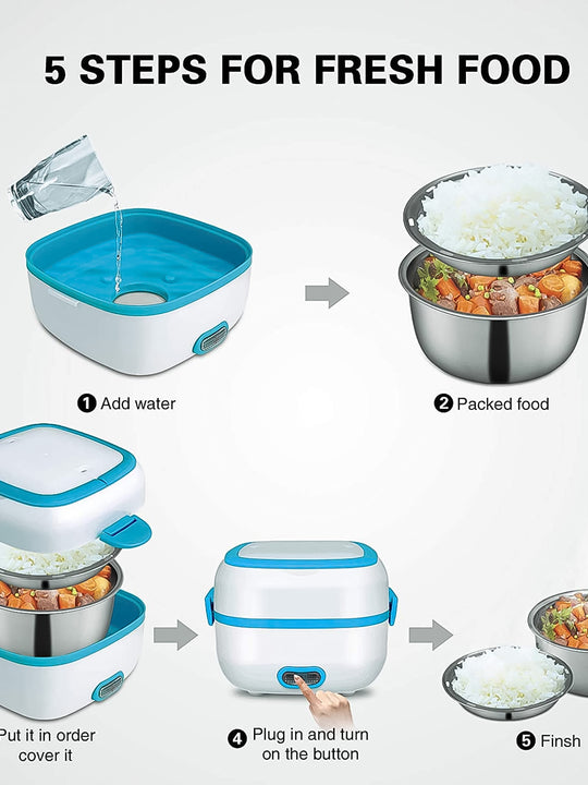 3 In 1 Food Heater - Cooker - Steamer with Stainless Steel Bowls