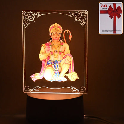 Beautiful 3d Lord Hanuman Frame With Soft White Light (1 Pc)