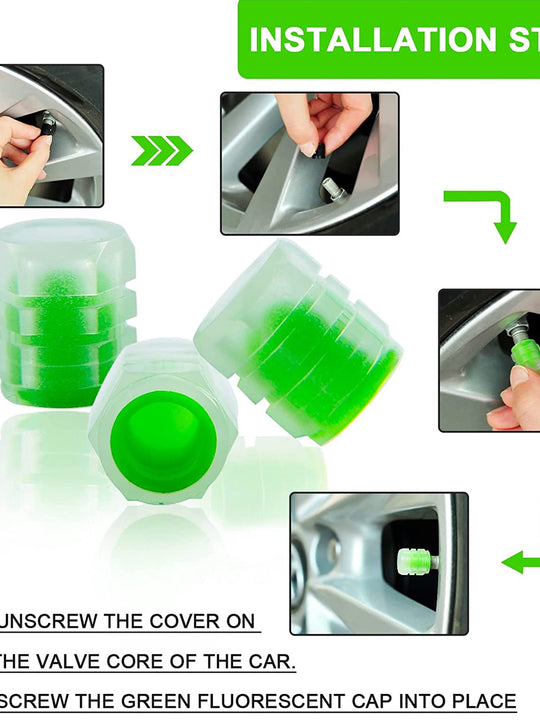 0547 Tyre Valve Caps Luminous Glow Car Tire Air Stem Valve Cap Covers ( 4 Pcs )