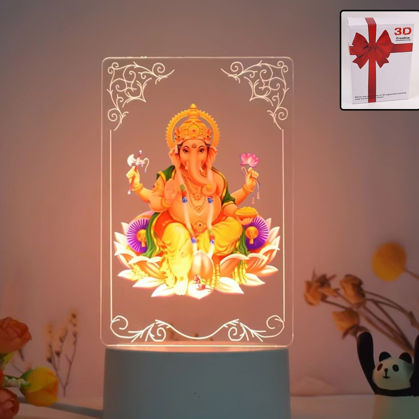 Beautiful 3d Lord Ganesh Frame With Soft White Light (1 Pc)
