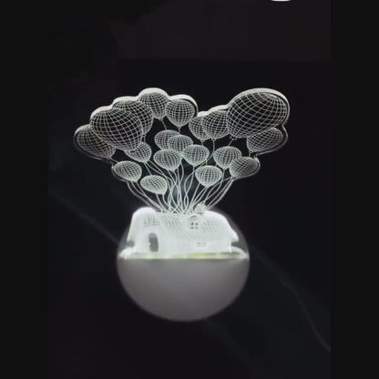 3d Illusion Led Night Lamp With House And Balloons Design