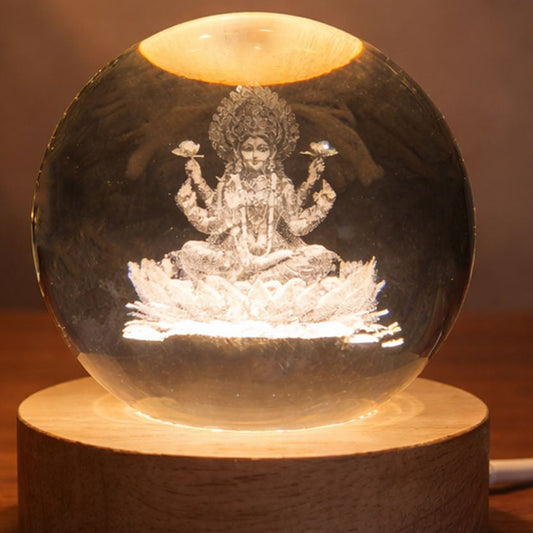 3d Crystal Lakshmi Ball Led Night Lamp With Wooden Base