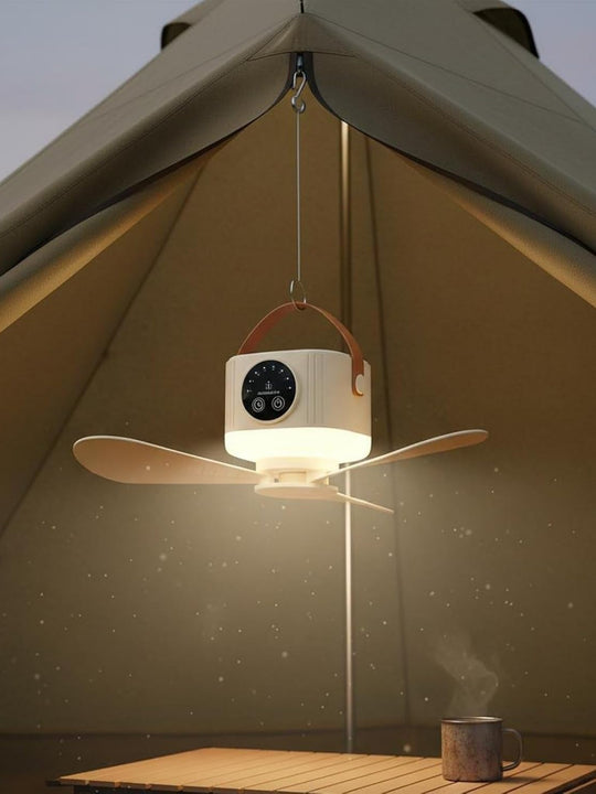 3 In 1 Rechargeable Camping Fan with Led Light Timer and Hanging Hook
