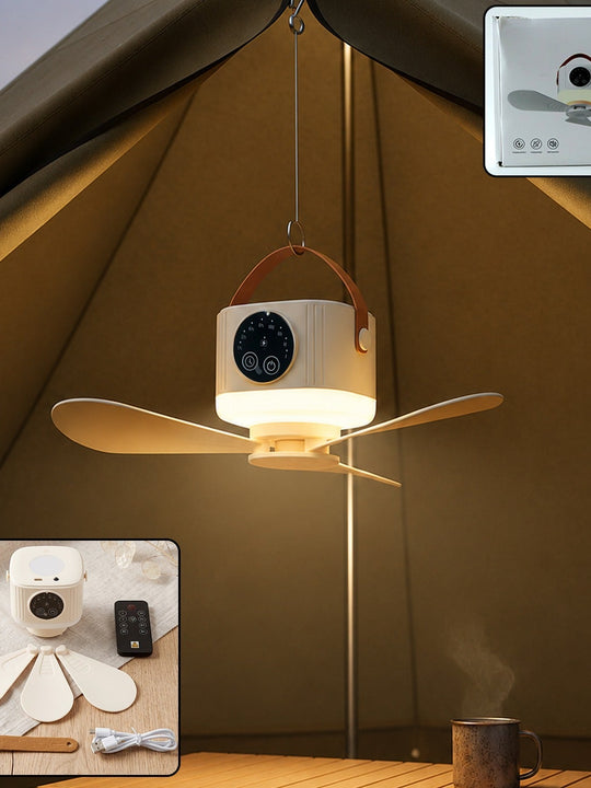 3 In 1 Rechargeable Camping Fan With Led Light Timer And Hanging Hook (1 Pc)